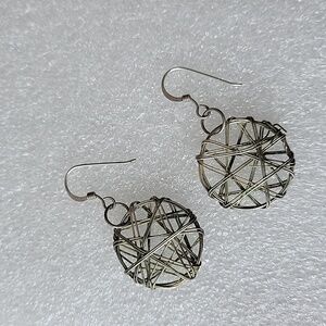 Silver Drop Dangle Wire Wrap Earrings